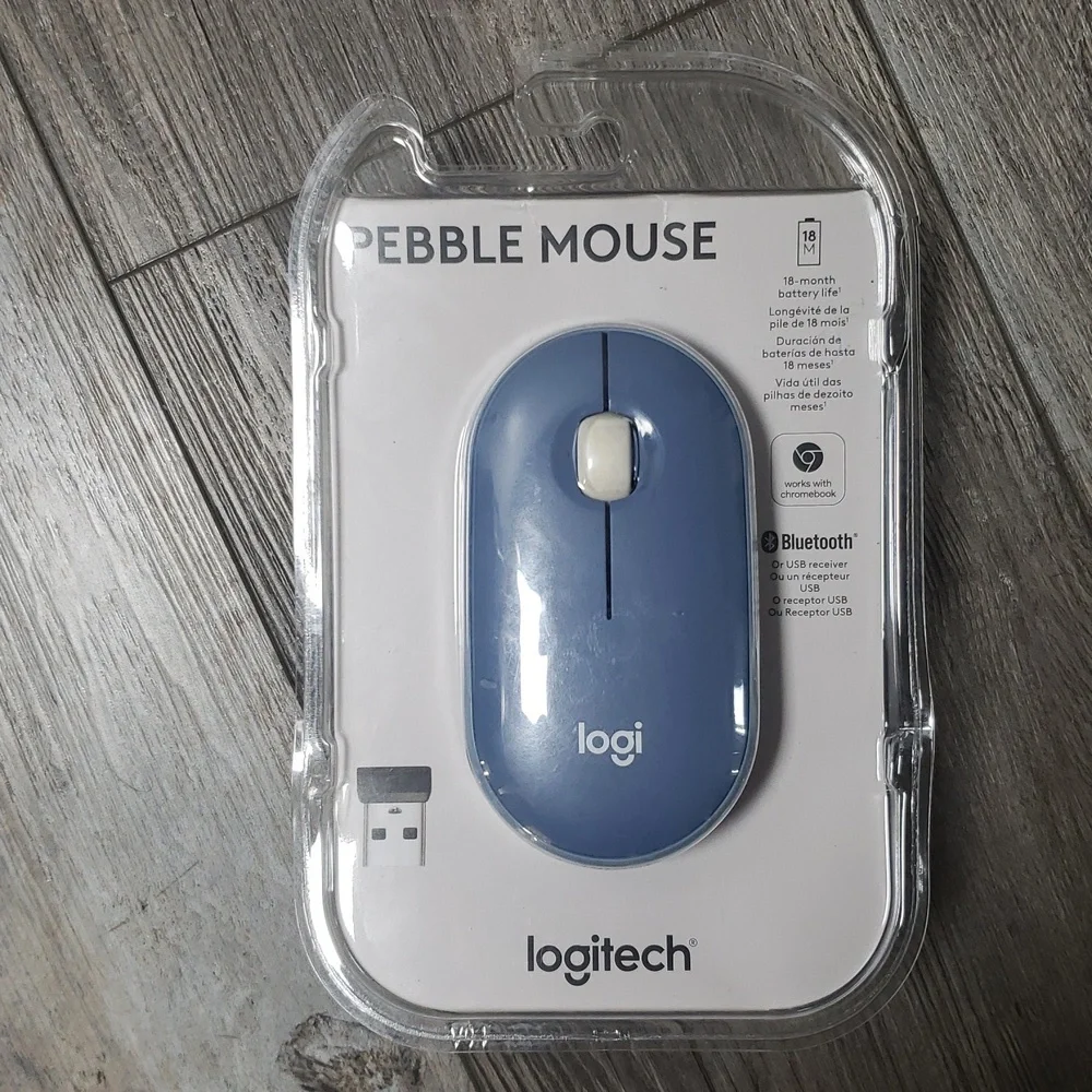 Logitech | Pebble Wireless Mouse, Bluetooth, Silent, Quiet Click, Blueberry